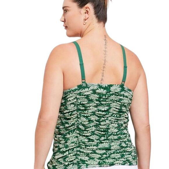 Torrid Floral Stretch Mesh Cropped Shirred Cami Tank Green Top NEW W/Tag - Picture 2 of 6